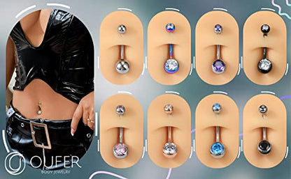 OUFER Titanium Belly Button Rings, Internally Threaded Belly Ring, Round CZ Navel Rings for Women Men - color: Gold, size: 1.6*14MM