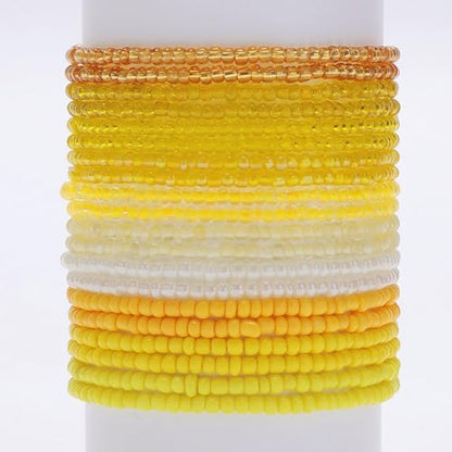 16-30Pcs Handmade Bohemian Colorful Crystal Seed Beads Stackable Adjustable Elastic Stretch Multilayerd Bracelets for Women Summer Vacation Beach Boho Bangle Jewelry - color: yellow