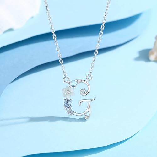 VIKI LYNN Initial Necklace for Women 925 Sterling Silver Initial A to Z Letter Pendant Necklace with Blue Flower Cubic Zirconia Birthday Engagement Gift for Women,Mom, Couple - style: Letter G