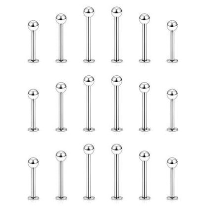20G 18G 16G 14G 12G Lip Labret Medusa Monroe Rings Studs 316L Surgical Steel Flat Back Tragus Helix Cartilage Earring Stud Piercing Jewelry Bar Length 8mm 10mm 12mm Mix Color 18PCS - color: Silver, size: 16G(1.2mm)-8/10/12mm Bars-3mm Balls
