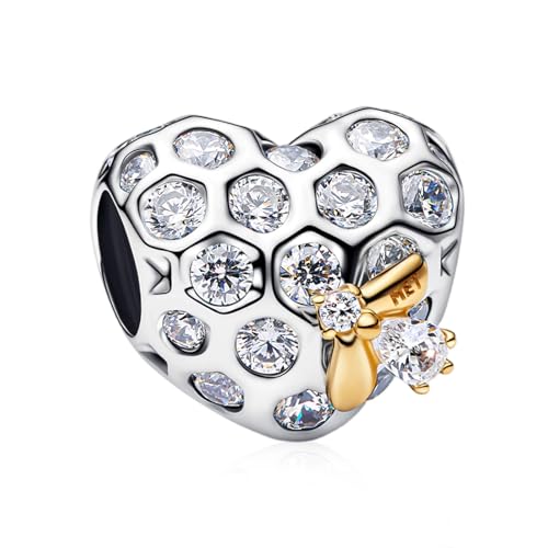 14K Gold Plated Silver Charms for Pandora, Women Heart Family Love Pet Animal Bead Dangle for Bracelets Necklace Jewelry Gift - color: Bees and Beehives
