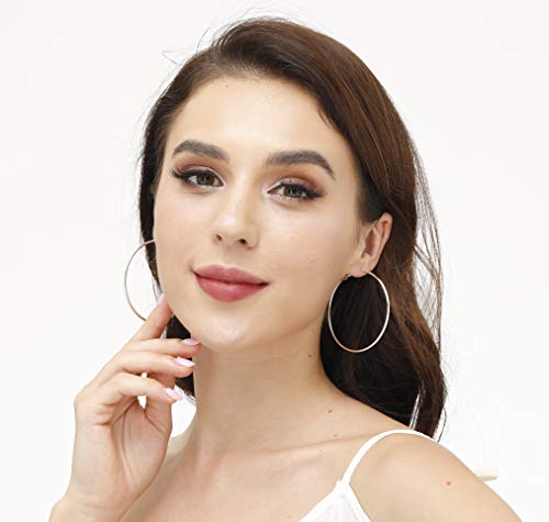 3 Pairs Sterling Silver Large Hoop Earrings Set for Women 40 50 60MM | 14K White Gold Plated, Hypoallergenic - style: A-4 pairs silver hoop earrings 40/50/60/70mm