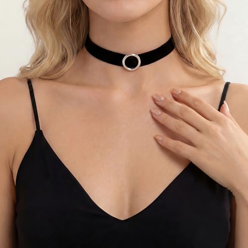Qceasiy Gothic Black Necklace for Women, Adjustable Victorian Velvet Lace Collar, Halloween Party Cosplay Jewelry Gift - style: Circle
