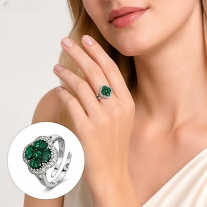 Green/Blue Zircon 4-Leaf Clover Jewelry Set – Necklace, Ring, Earrings – Women's Wedding & Evening Gift for Wife, Girlfriend, Mother – Comes with Gift Box - color: Green Ring