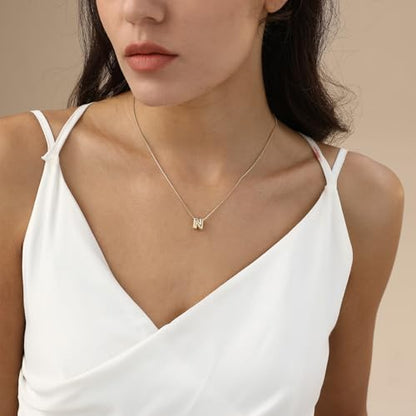 14K Gold Plated Bubble Letter Necklace, Tarnish Free and Waterproof Dainty Initial Necklace for Women, Trendy Personalized Gold Jewelry Gift for Her - color: Gold, style: N