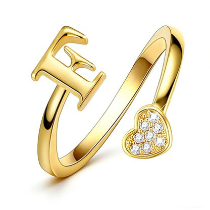 Lunvky Birthday Gifts Silver Initial Rings for Women Teen Girl Kids Trendy Stuff Dainty 14K Gold Plated Adjustable Heart Letter Thumb Rings Pinky Cute Jewelry Personalized Gift - color: Gold, size: Initial-F