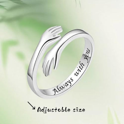 Granddaughter Daughter Hug Ring For Hope Rings, Stainless Steel Inspirational Jewelry Engraved Always With You Love You Forever Message Adjustable Non Tarnish Jewelry Birthday Gift Card - color: Always(Beautiful)