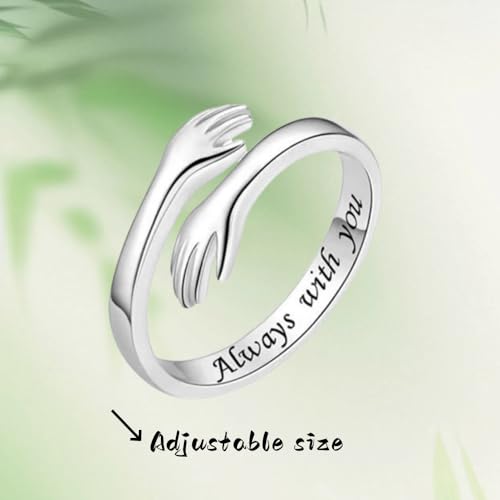 Granddaughter Daughter Hug Ring For Hope Rings, Stainless Steel Inspirational Jewelry Engraved Always With You Love You Forever Message Adjustable Non Tarnish Jewelry Birthday Gift Card - color: Silver