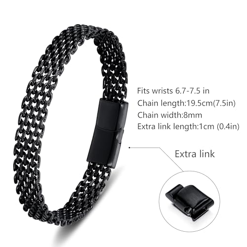 Mens Bracelet-Stainless Steel Magnetic Clasp Franco Chain Bracelets for Men - color: C-Black