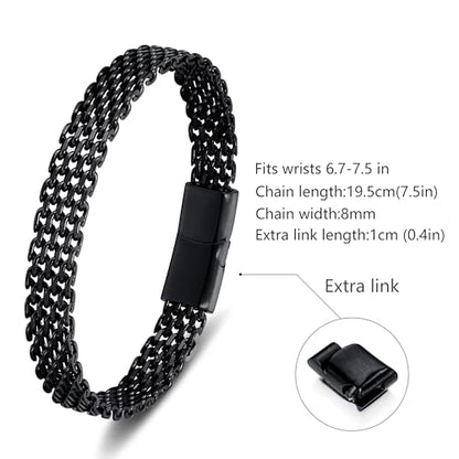 Mens Bracelet-Stainless Steel Magnetic Clasp Franco Chain Bracelets for Men - color: C-Black