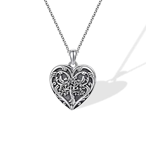 AILIN Heart Tree Of Life Necklace With Photo 925 Sterling Silver/Brass Customize Photo Pendant With Chain Back Engraved Locket With Picture Gifts For Women Mom Daughter Grandma