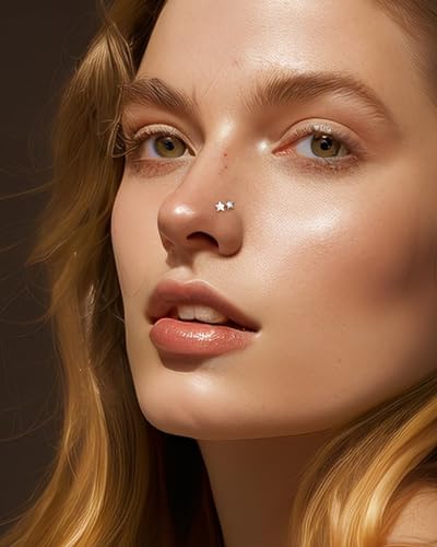 925 Sterling Silver Nose Studs 20G L Shape Nose Rings Star Clear CZ Nose Piercing Jewelry Surgical Steel
