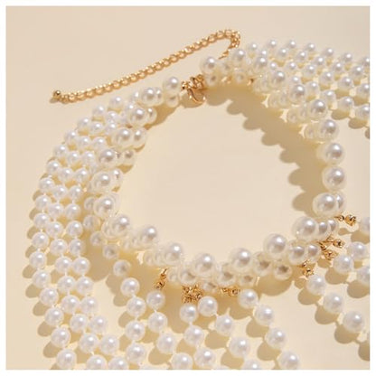 Pearl Beaded Bra Body Chain,Festival Rave Shoulder Chain Wedding Bridal Pearl Tassel Arm Chain Jewelry for Women - color: White