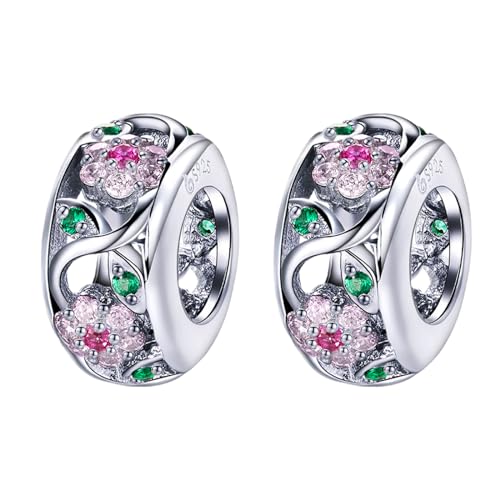 Annmors S925 Clip Spacer Safety Chain Stopper Charms for Pandora, Gift Mom Daughter Friend Sister Wife Grandma Girlfriend Fmaily On Christmas Mothers Valentines Halloween Graduation - color: C06-Colorful Flowers Spacers
