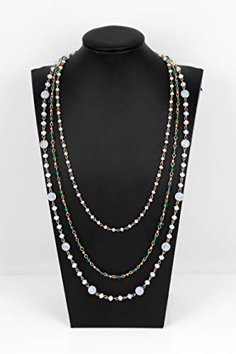Firstmeet Long Chain Multi Layer Fashion Glass Beads Handmade Necklace for Women - color: Clear-j