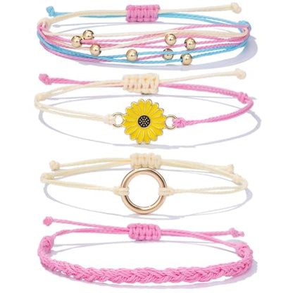 Sunflower Friendship Bracelets Boho Stackable String Bracelets Cute Trendy Gifts for Teen Girls Women - color: Pink