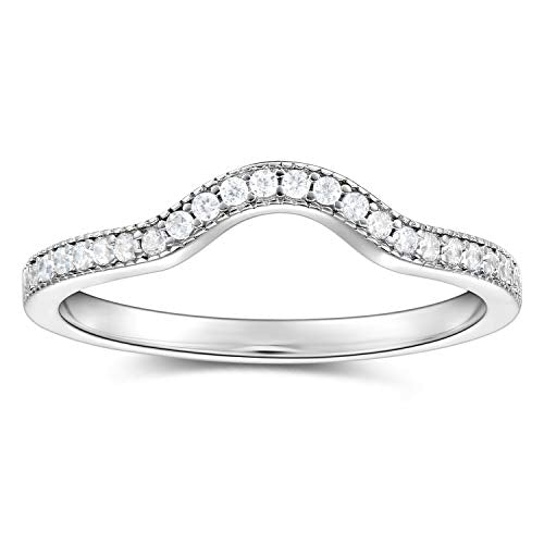 Sterling Silver Curved Wedding Band Ring Enhancer Pave Arched Rings