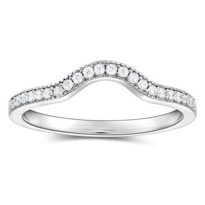 Sterling Silver Curved Wedding Band Ring Enhancer Pave Arched Rings