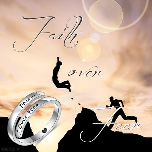 Ladytree Adjustable Inspirational Rings 925 Sterling Silver Stacking Wrap Spiral Twist Statement Band Encouragement Birthday Gift for Women Men - style: faith over fear