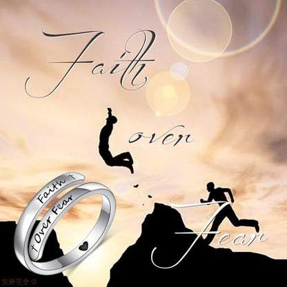 Ladytree Adjustable Inspirational Rings 925 Sterling Silver Stacking Wrap Spiral Twist Statement Band Encouragement Birthday Gift for Women Men - style: faith over fear
