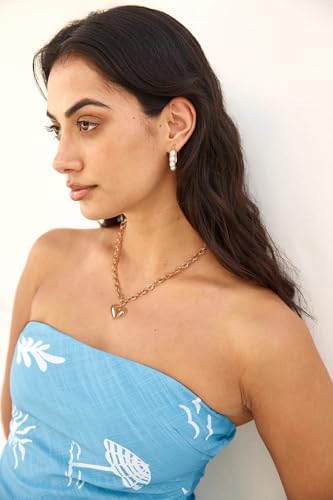 18k Gold Plated Chain Link Necklace for Women, Baroque Pearl/Compass Pendant Necklace - color: 3D Heart
