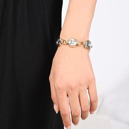 14K Gold & Silver Plated Lightweight Link Bracelet for Women | Stackable Bracelets ,14K Gold Plated Bracelets with CZ,Lightweight Trendy Chain Bracelet Jewelry Gift - style: round&gold chain