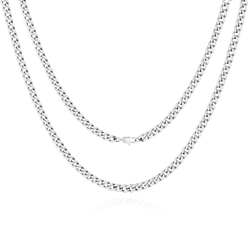 NOKMIT Chunky Cuban Link Curb Chain Necklace for Women Men Dainty 18K Gold Silver Tone Choker Thick Trendy Statement Diamond Cut Punk Hip Hop Cuban Chain Jewelry Gifts Unisex Size 5mm/9mm/13mm/16mm - color: 5mm-Silver, size: 20inches