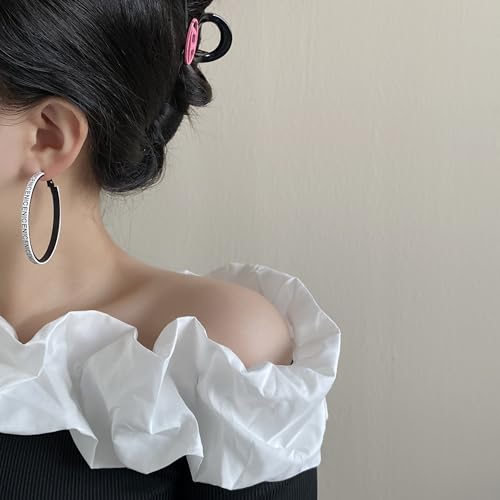 Hoop Earrings for Women Leather Hoop Earrings-Medium/Large Hoops-Lightweight hoop - color: White Letters