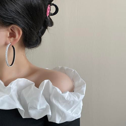 Hoop Earrings for Women Leather Hoop Earrings-Medium/Large Hoops-Lightweight hoop - color: White Letters