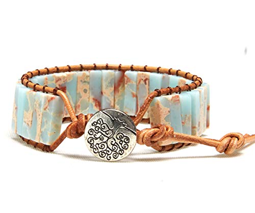 7 Chakra Bracelet Bohemian Handmade Leather Wrap Healing Protection Natural Stone Yoga Beaded Bracelets Boho Friendship Jewelry - color: Beige Emperor