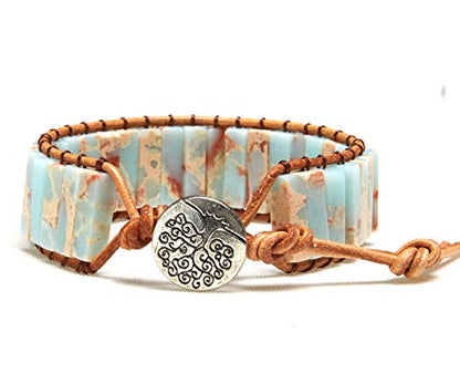 7 Chakra Bracelet Bohemian Handmade Leather Wrap Healing Protection Natural Stone Yoga Beaded Bracelets Boho Friendship Jewelry - color: Beige Emperor