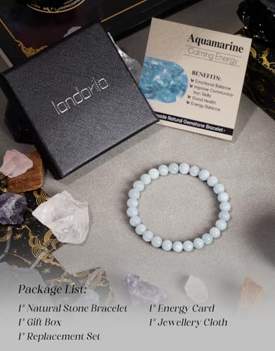 Natural Stone Beaded Bracelets for Men Women, 4mm 6mm 8mm | Healing Crystal, Protection Gemstone, Gift Packaging with Energy Card, Stretch Jewelry, Replacement Beads Included, 18 Stone - color: Aquamarine(Emotional Balance), size: 6mm