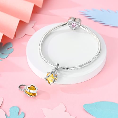 925 Sterling Silver Charm for Bracelet Necklace Women Dangle Pendant Beads | Love Faith Mom Ocean travel Butterfly Party Charm Beads Pendants DIY Jewelry Gift - color: CZ Heart Sunflower charm