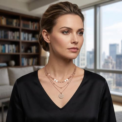 MONGAS Boho Layered Necklace Sterling Silver Triple 3 Stacked Vertical Bar Triangle Long Layering Necklaces Christmas Jewelry Gifts for Women - style: Rose gold