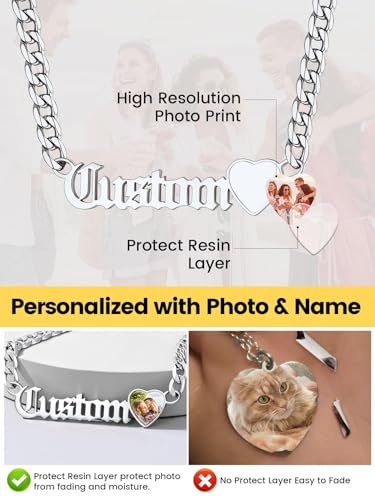 GoldChic JEWELRY Name Necklace Personalized for Men, Womens Custom Name Plate Chain, Stainless Steel Customized Old English Nameplate Choker with Curb Chains Custom, 16 inches to 30 inches - color: Photo & Cuban Chain 6 mm - Steel