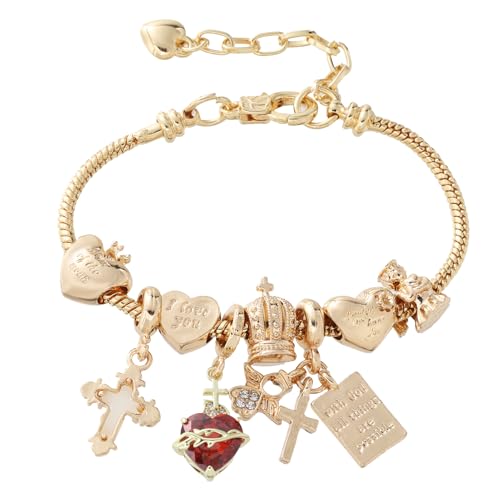 Cross bracelet for women Sacred Heart of Jesus Gold Bracelets for Women Confirmation and Baptism Gifts, Encouragement Presents for Mom Sister Daughter and Friends, Christian Jewelry | sacred heart bracelet,christian bracelet,heart bracelet for women,catho