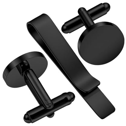 3Pcs Gold Tie Clip and Cufflink Set for Men - color: Black