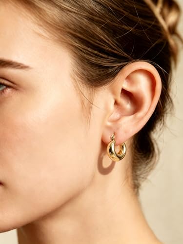 Wgoud 6 Pairs Chunky Gold Hoop Earrings for Women, 14K Gold Plated Hoop Earrings Hypoallergenic, Thick Lightweight Twisted Huggie Hoops Earring Set for Women’s Jewelry GIfts - color: 6 Prs Chunky Gold