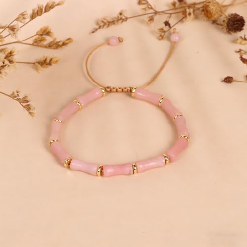 7 Chakra Bracelet Bohemian Handmade Leather Wrap Healing Protection Natural Stone Yoga Beaded Bracelets Boho Friendship Jewelry - color: Pink