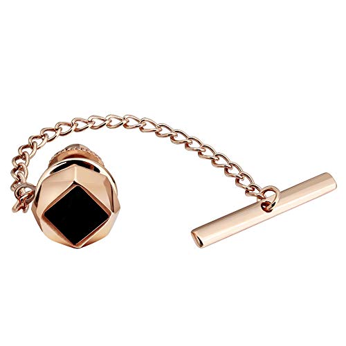 HAWSON Tie Pins Tie Tacks for Men with Chain, Mens Jewelry or Accessories for Wedding Birthday Anniversary Christmas Valentine's Day - color: Rose Gold + Black