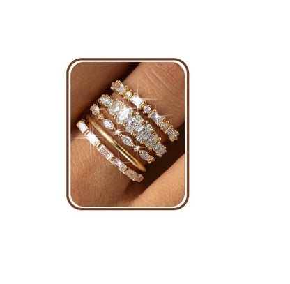 FUNRUN JEWELRY 14K Gold Plated Rings for Women Non Tarnish Stackable Rings Dainty Cubic Zirconia Band Pinky Thumb Knuckle Ring Set Trendy Statement Promise Wedding Thin Stacking Ring Size 5-10 5PCS - style: Dainty-14K Gold Plated