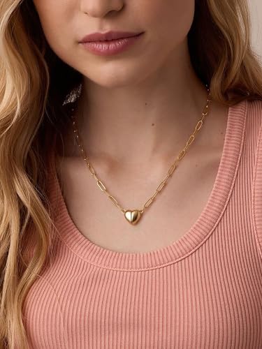 Robaice 14K Gold Plated Heart Pendant Necklace for Women | Simple non-tarnish heart jewelry for everyday wear, anniversaries, birthdays or meaningful gifting - color: Paperclip Chain, Gold
