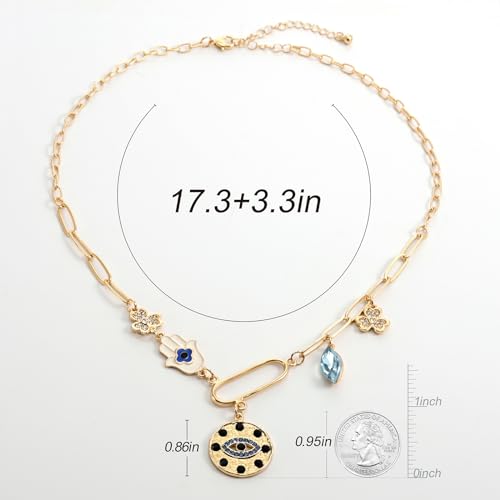 ORIGENCE Sun Heart Necklace for Women 18K Gold Plated Heart Pendant Necklace Chunky Chain Choker Necklaces Hip Hop Charm Necklaces Trendy Unisex Jewelry - style: 5Charm-Gold