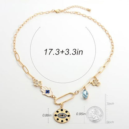 ORIGENCE Sun Heart Necklace for Women 18K Gold Plated Heart Pendant Necklace Chunky Chain Choker Necklaces Hip Hop Charm Necklaces Trendy Unisex Jewelry - style: 5Charm-Gold