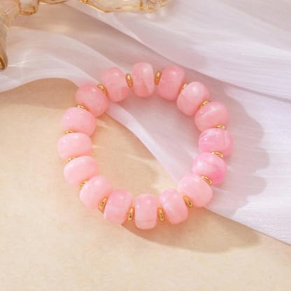 Bead Bracelet for Women Vibrant Color Resin Beads Bracelets Elastic Stretch Chunky Bracelet Boho Summer Beach Vacation Jewelry - color: DunPink