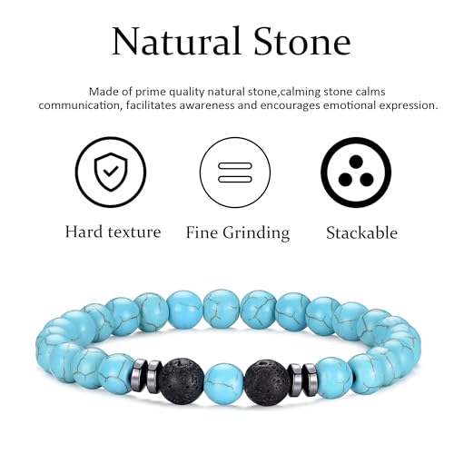 Mens Beaded Bracelets Set 8MM Tiger Eye Lava Stone Stretch Natural Stone Men's Bead Bracelet Mens Bracelet - color: 3, Green, Frosted, Volcano Bracelet