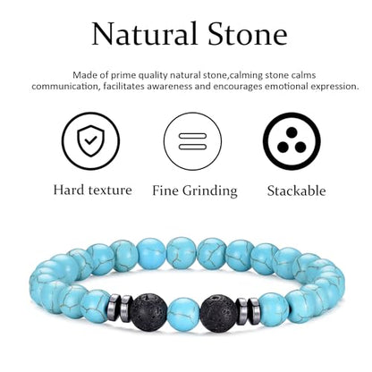 Mens Beaded Bracelets Set 8MM Tiger Eye Lava Stone Stretch Natural Stone Men's Bead Bracelet Mens Bracelet - color: 3, Green, Frosted, Volcano Bracelet