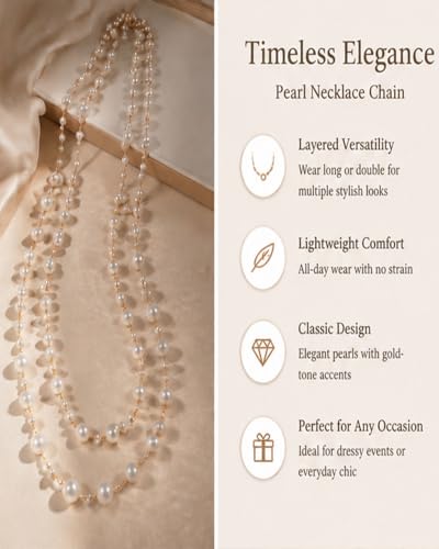 Chunky Long Layered Pearl Chain Necklaces for Women | Elegant Statement Pearl Choker,Chunky Bead, Wedding Bridal 1920s Christmas Costume Accessories, Summer Jewelry Gifts
