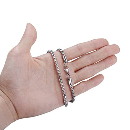 FOSIR Mens Chain Necklaces, Stainless Steel Rolo Chain Necklace for Men and Women, Silver Tone Box Chains for Men, Wide 2/3/4/5mm - size: 30.0 Inch long, style: 4mm-stainless steel
