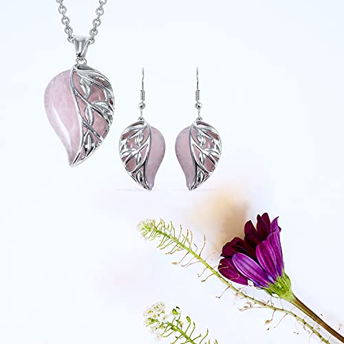 Costume Jewelry Set Leaf Floral Earrings for Womens - Necklaces Stainless Steel Size 20 Inches - Flower Statement Jewelry - Engagement, Wedding, Anniversary - Birthday Gifts for Women
